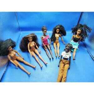 6 assorted dolls, barbie type dolls lot of 6 dolls, skin of color dolls (TY014)
